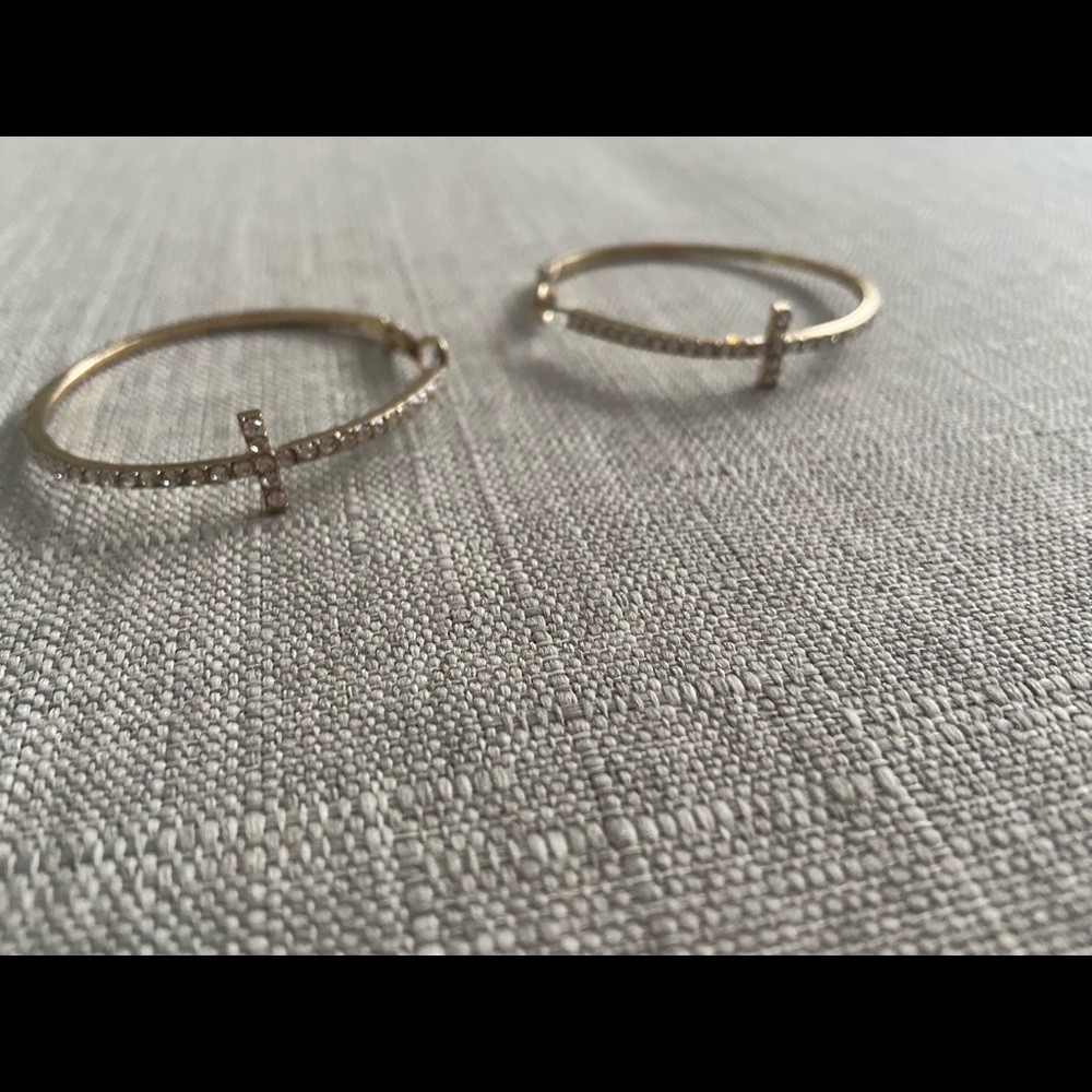 Gold cross hoop earrings